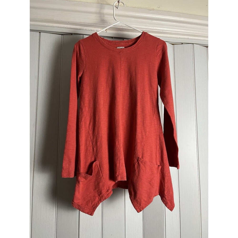 Logo Lori Rust Orange S Asymmetrical Hem Tunic Top - Long Sleeve with Pockets" - Picture 2 of 13